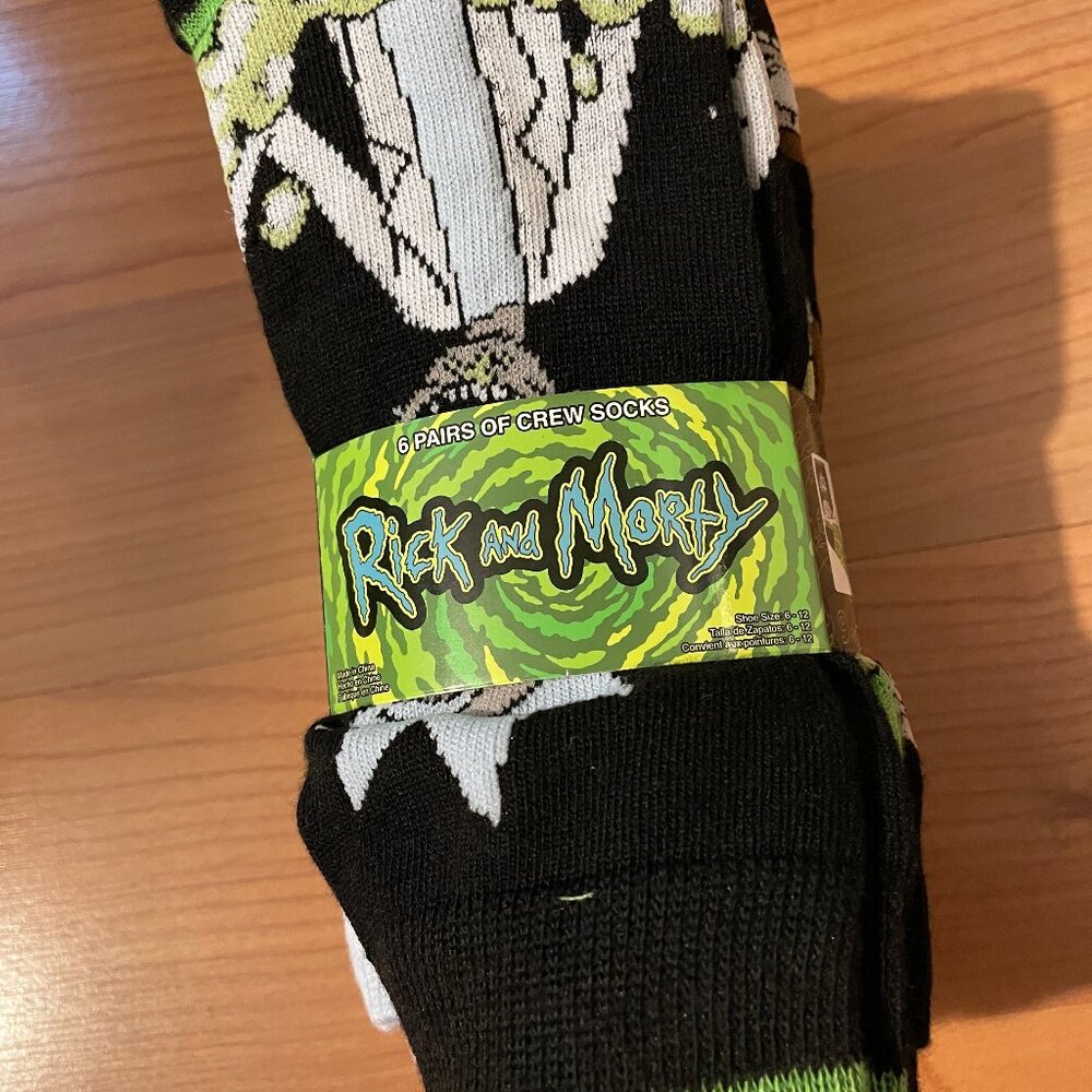 FIRM. Rick and Morty Adult Swim - 6 Pair CREW Socks by HYP. NWT Size 6-12 - Picture 3 of 9